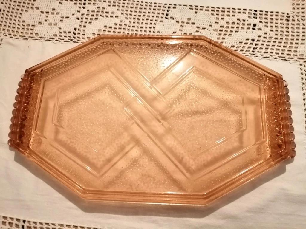 Ancien plateau en verre coloré rose style art déco