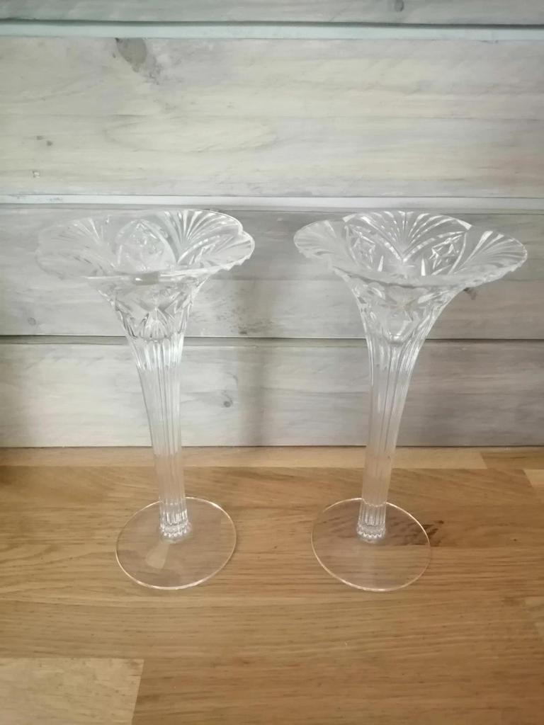 Ancienne paire de bougeoirs cristal d'arques modèle Vincennes